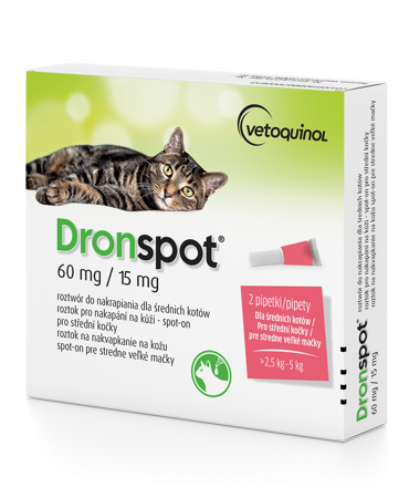 DRONSPOT 0,70ml 60mg/15,5mg Krople do Odrobaczania Kotów od 2,5kg do 5 kg